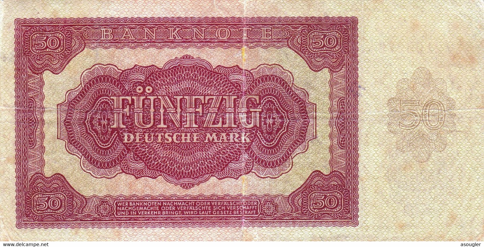 Germany 50 Deutsche Mark 1955 REPLACEMENT PREFIX ZA F-VF P-20ar RARE NOTE "free Shipping Via Registered Air Mail" - 50 Deutsche Mark