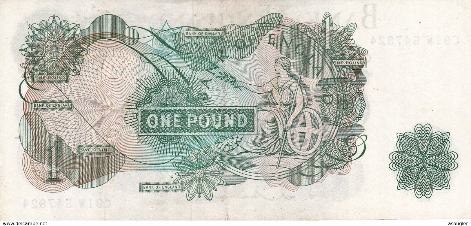 Great Britain United Kingdom England 1 POUND 1962-66 AU P-374d "free Shipping Via Registered Air Mail" - 1 Pond