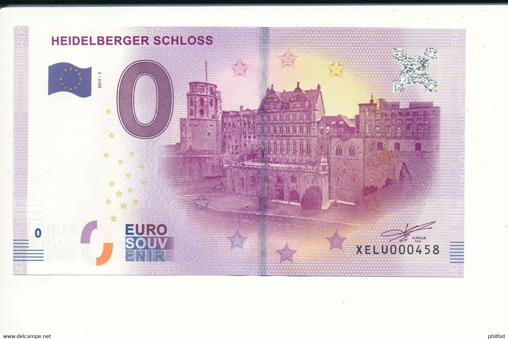 Billet Souvenir - 0 Euro - XELU - 2017-1 - HEIDELBERGER SCHLOSS - N° 458 - Billet épuisé - Kilowaar - Bankbiljetten