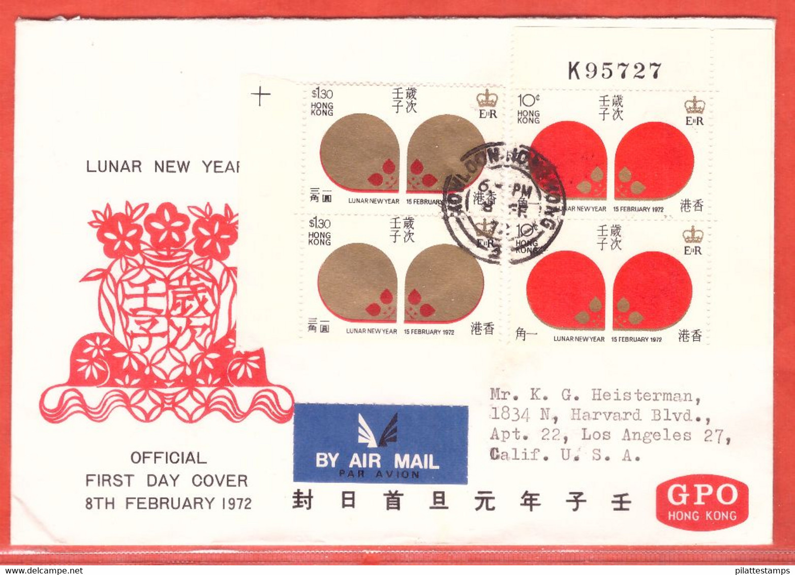 HONG KONG LETTRE FDC DE 1972 ANNEE DU RAT - Cartas & Documentos