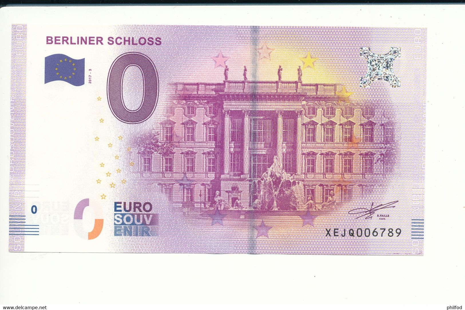 Billet Souvenir - 0 Euro - XEJQ - 2017-3 - BERLINER SCHLOSS - N° 6789 - Billet épuisé - Vrac - Billets