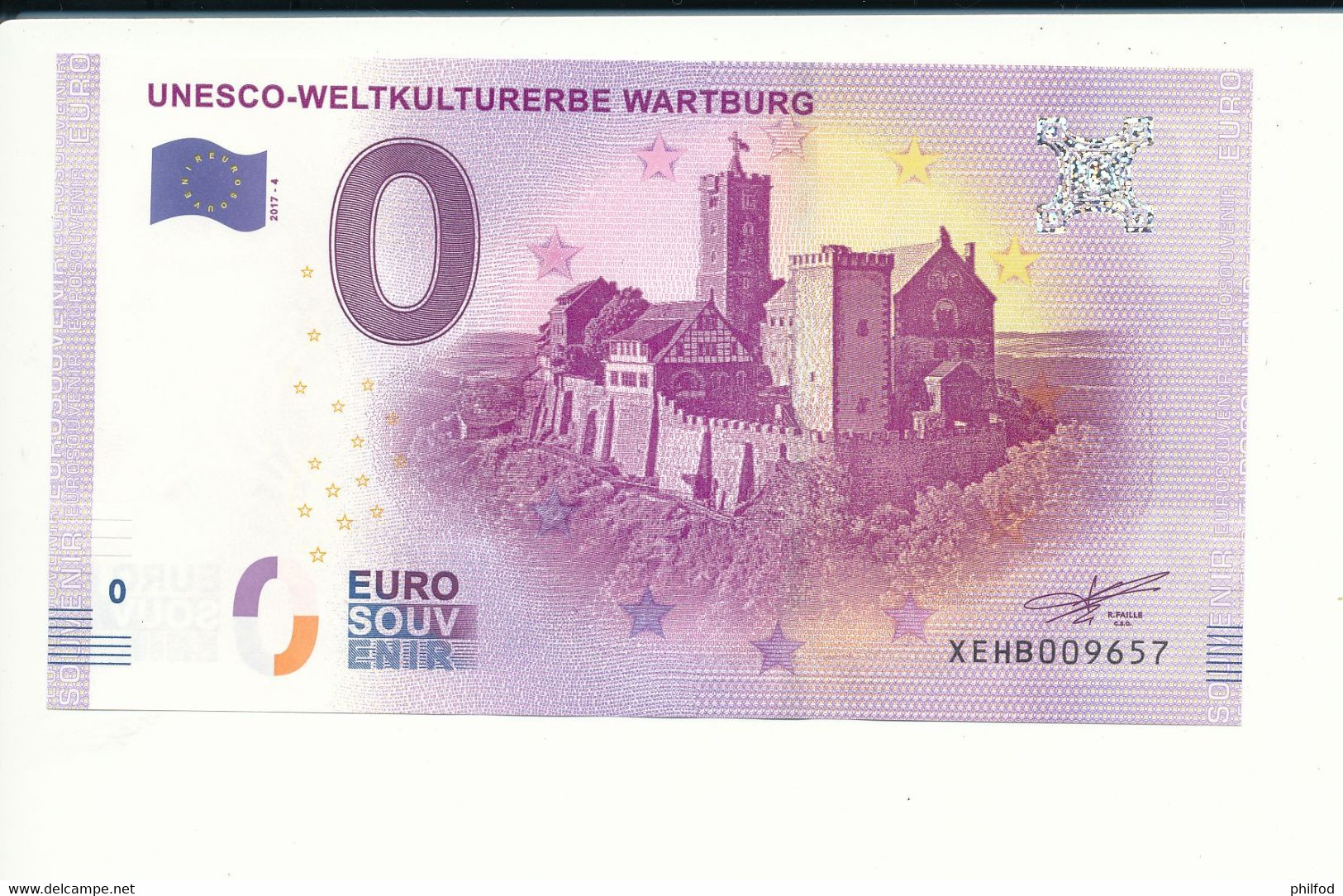 Billet Souvenir - 0 Euro - XEHB - 2017-4 - UNESCO - WELTKULTURERBE WARTBURG - N° 9657 - Mezclas - Billetes