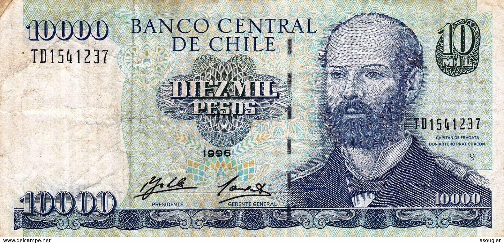 CHILE 10000 PESOS 1996 F-VF P-157b "free Shipping Via Registered Air Mail" - Chile