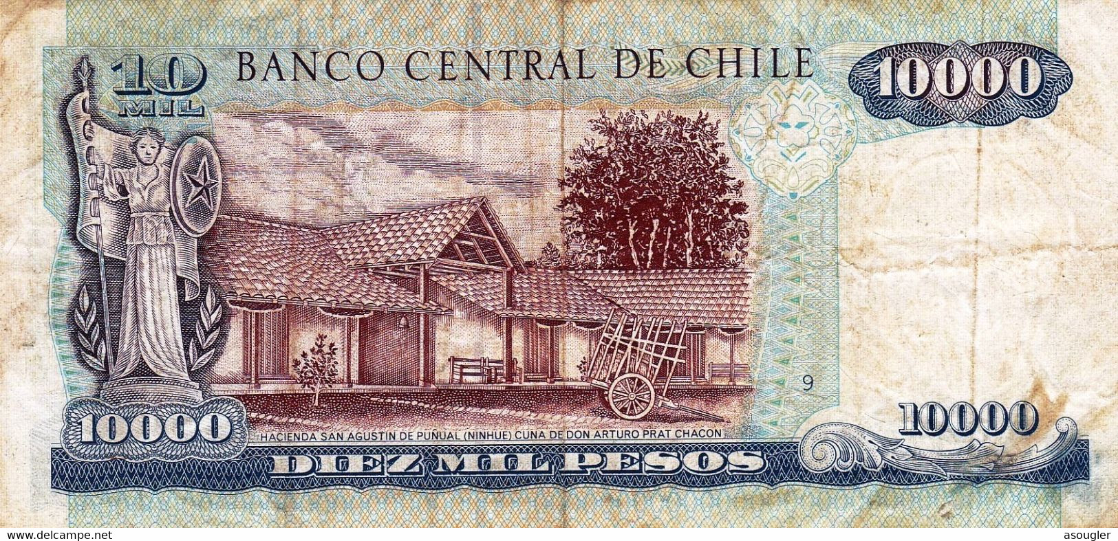 CHILE 10000 PESOS 1996 F-VF P-157b "free Shipping Via Registered Air Mail" - Cile