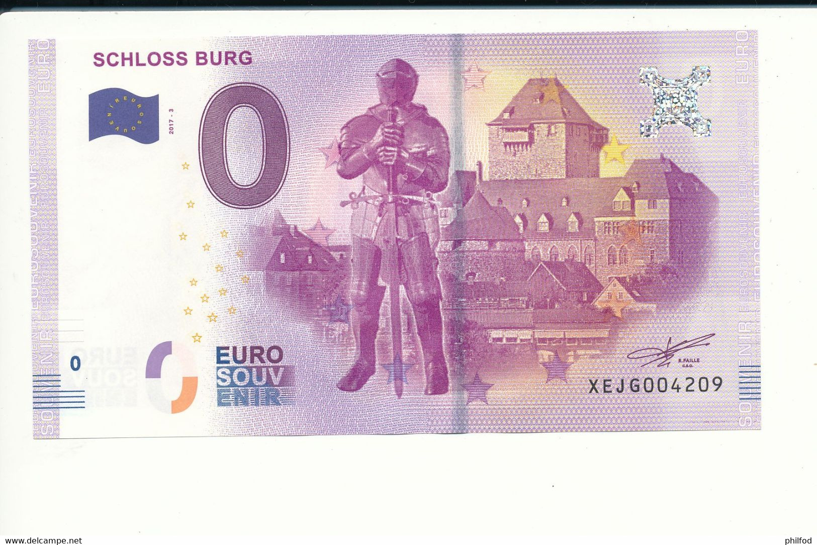 Billet Souvenir - 0 Euro - XEJG - 2017-3 - SCHLOSS BURG - N° 4209 - Billet épuisé - Kiloware - Banknoten