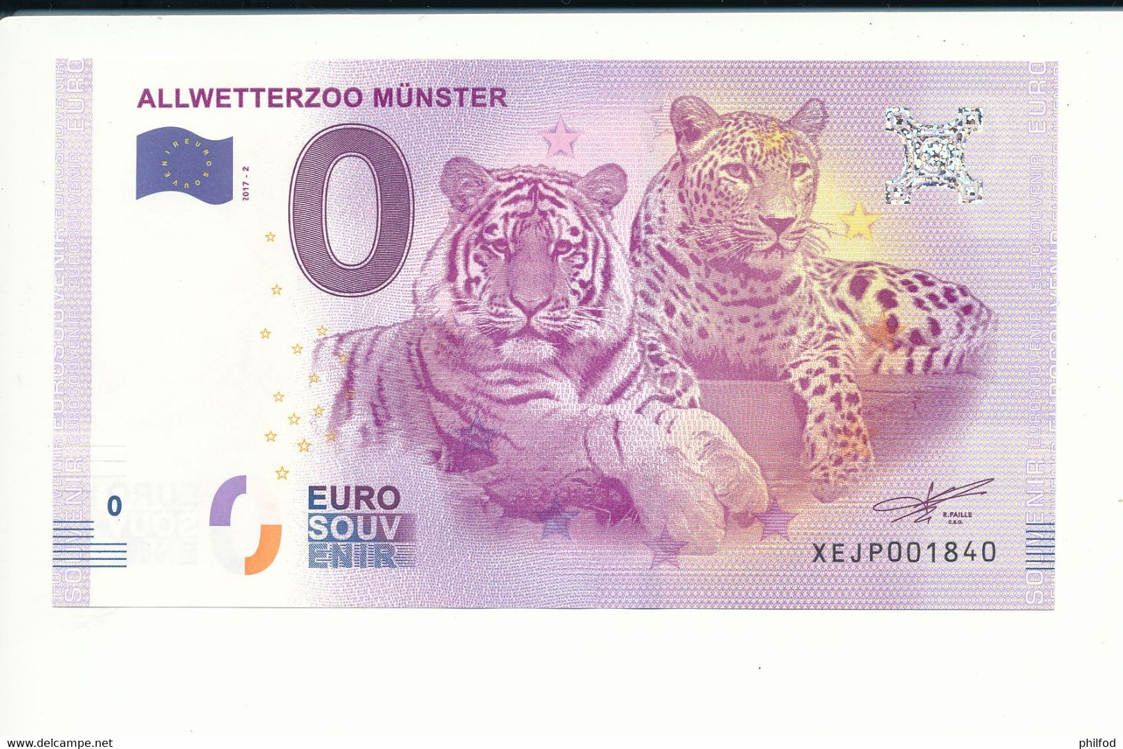 Billet Souvenir - 0 Euro - XEJP - 2017-2 - ALLWETTERZOO MÜNSTER - N° 1840 - Billet épuisé - Kiloware - Banknoten