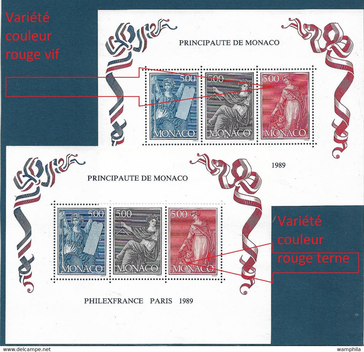 Monaco Bloc Gommé N°47** Des Timbres N°1688/90 , 2 Blocs Avec Variété De Couleur. - Variétés