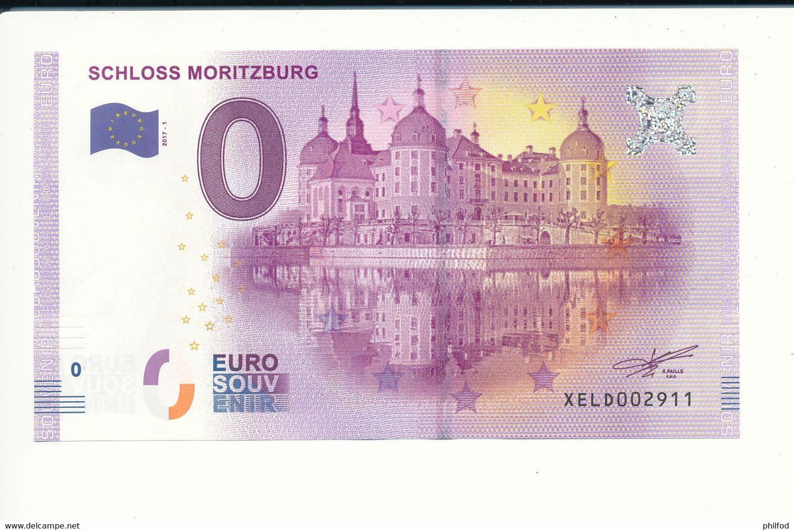 Billet Souvenir - 0 Euro - XELD - 2017-1A - SCHLOSS MORITZBURG - N° 2911 - Billet épuisé - Kilowaar - Bankbiljetten
