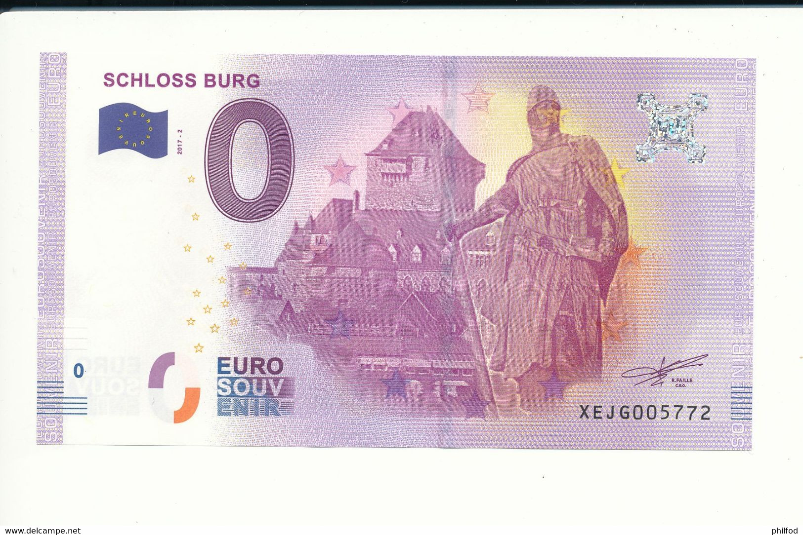 Billet Souvenir - 0 Euro - XEJG - 2017-2 - SCHLOSS BURG - N° 5772 - Billet épuisé - Kilowaar - Bankbiljetten