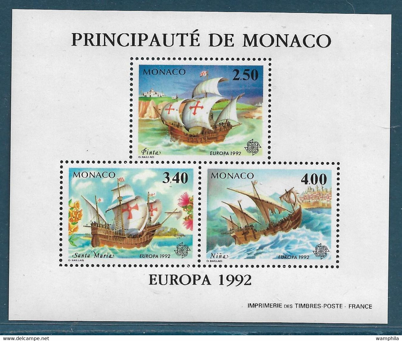 Monaco Bloc Spécial N°19** Timbres 1825/27 Europa 1992, Christophe Colomb. Cote 140€. - Cristóbal Colón