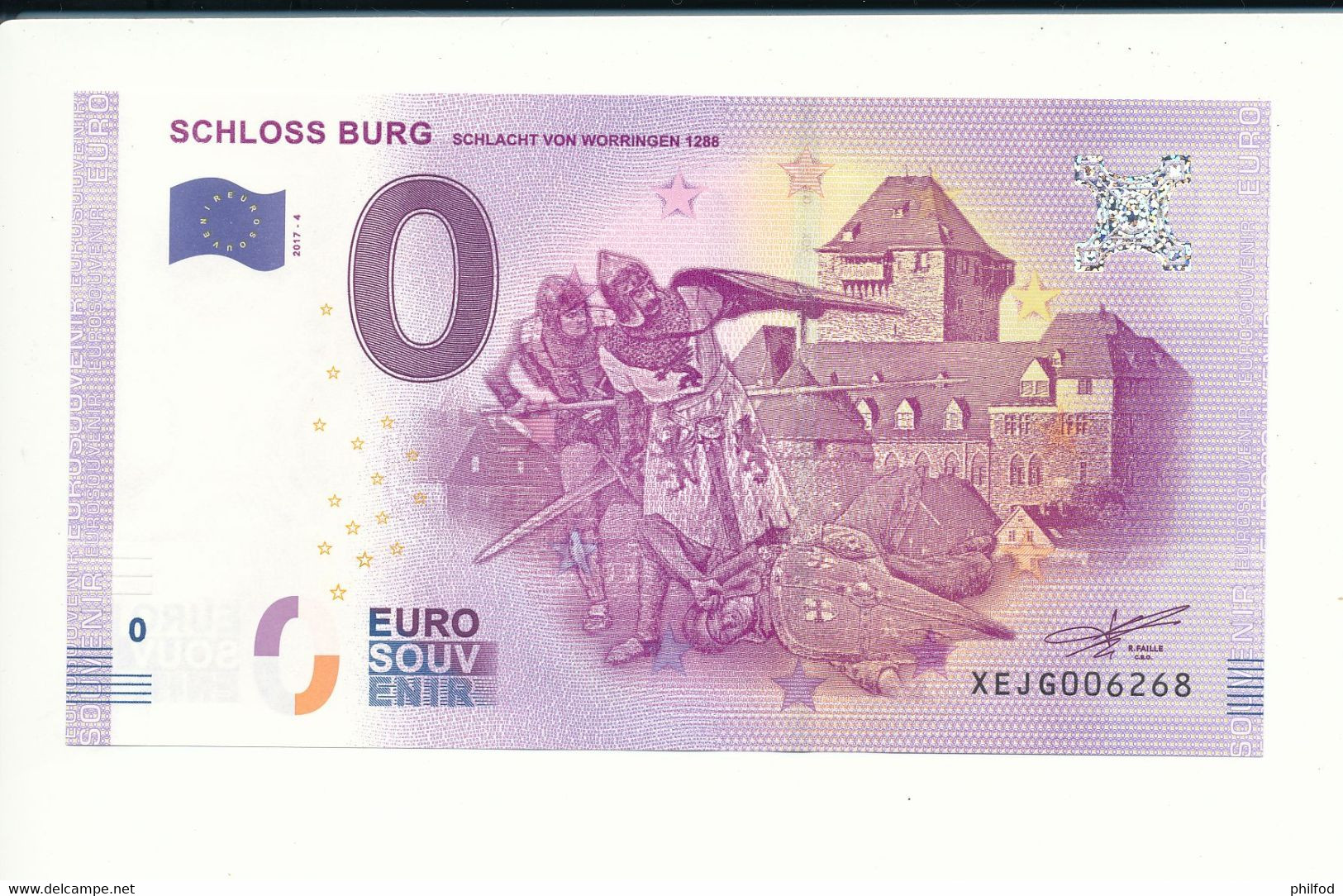 Billet Souvenir - 0 Euro - XEJG - 2017-4 - SCHLOSS BURG - N° 6268 - Billet épuisé - Kilowaar - Bankbiljetten