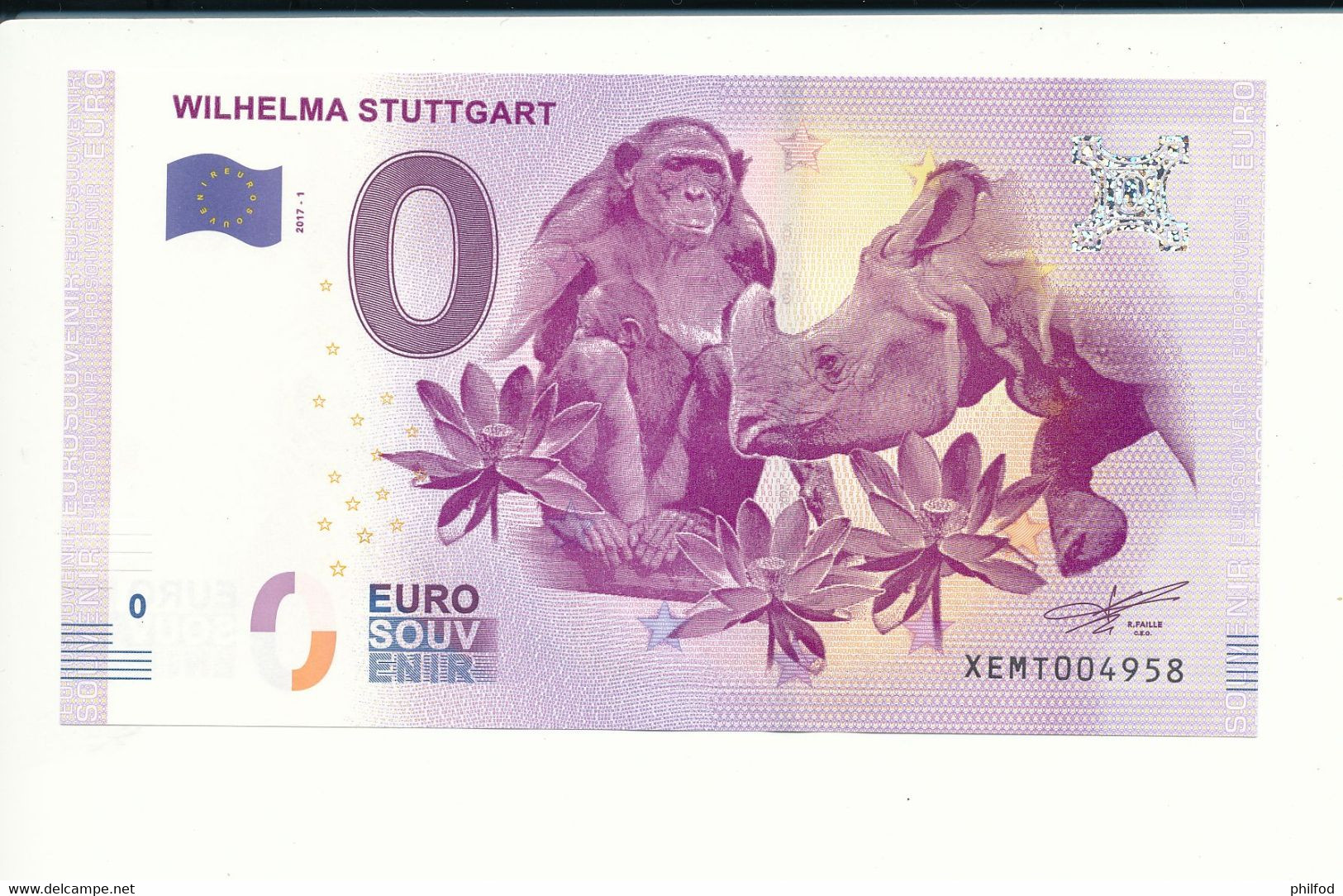 Billet Souvenir - 0 Euro - XEMT - 2017-1 - WILHELMA STUTTGART - N° 4958 - Mezclas - Billetes