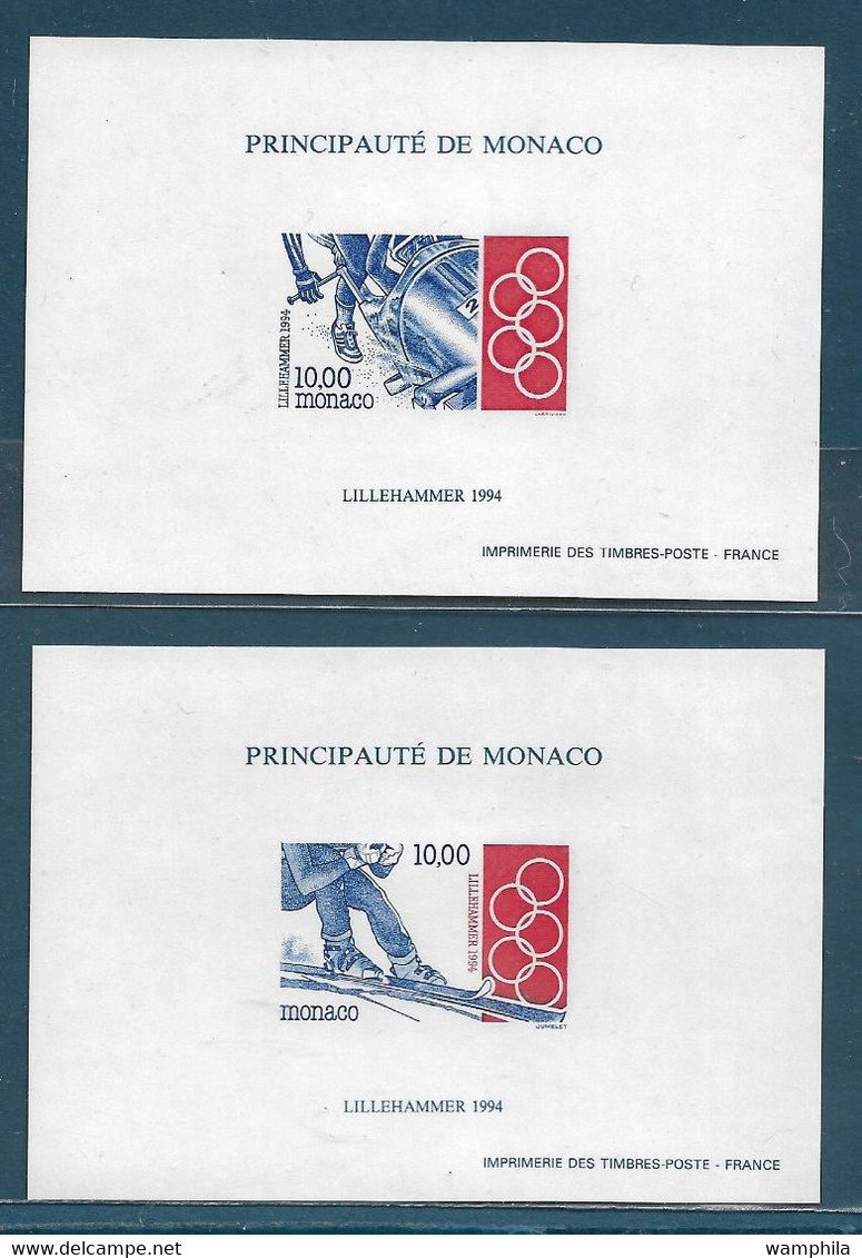 Monaco Blocs Spéciaux N°21/22** Non Dentelés. J.O De Lillehammer 1994( Ski, Bobsleigh). Cote 200€ - Hiver 1994: Lillehammer