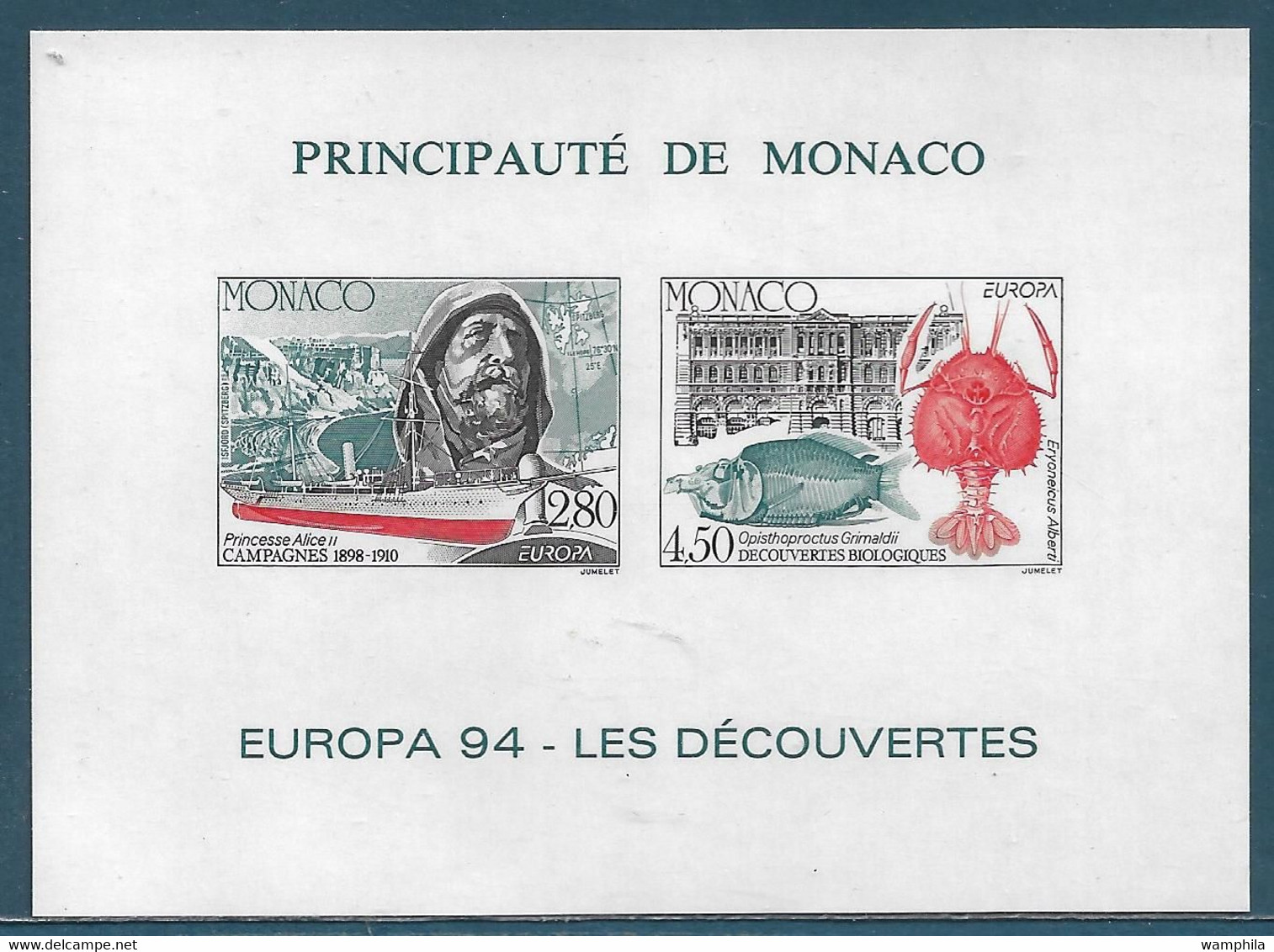 Monaco Bloc Spécial Gommé N°23a**non Dentelé, Timbres 1935/36 Europa 1994 Cote 200€. - Varietà