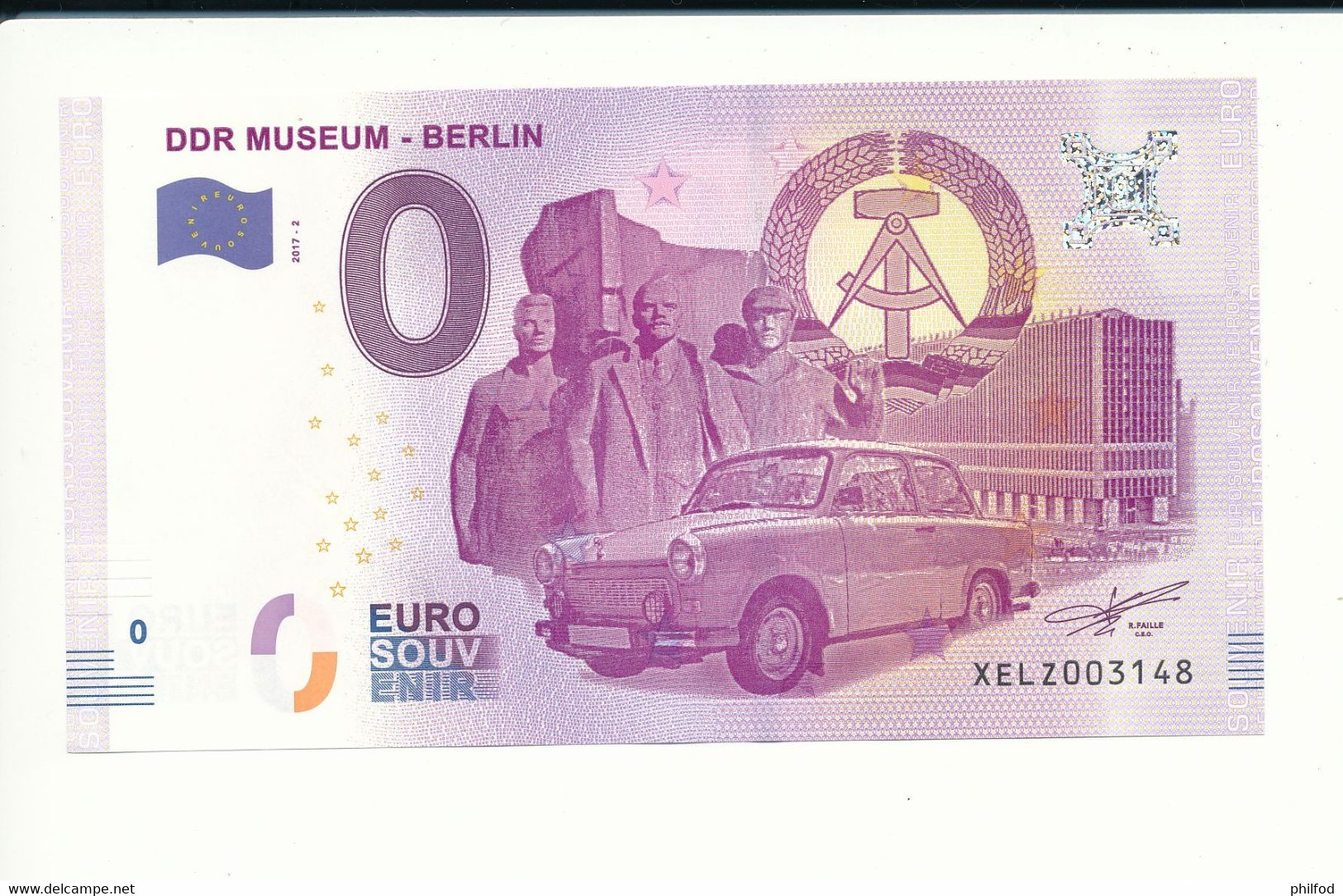 Billet Souvenir - 0 Euro - XELZ - 2017-2 - DDR MUSEUM - BERLIN - N° 3148 - Billet épuisé - Kiloware - Banknoten