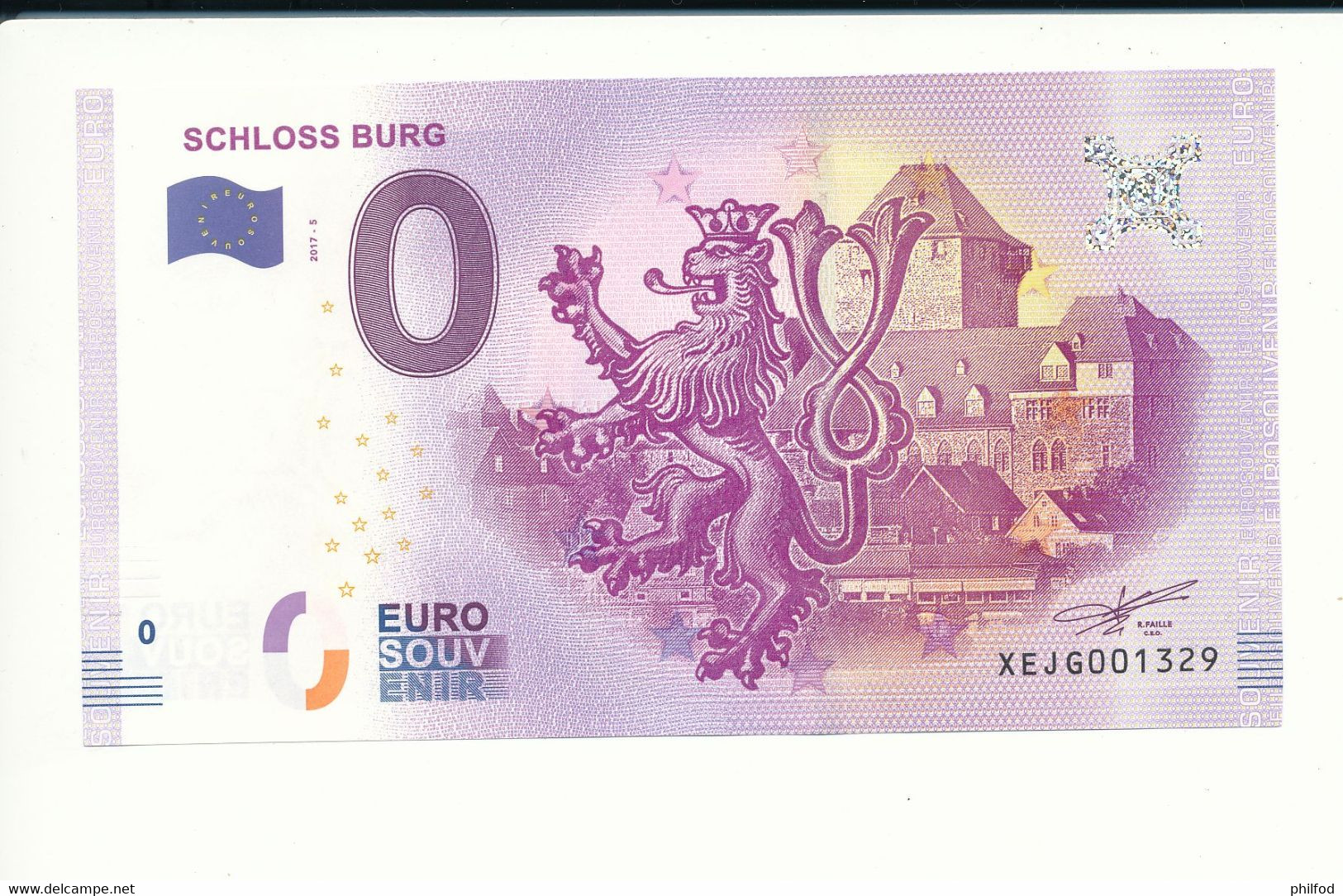 Billet Souvenir - 0 Euro - XEJG - 2017-5 - SCHLOSS BURG - N° 1329 - Kiloware - Banknoten