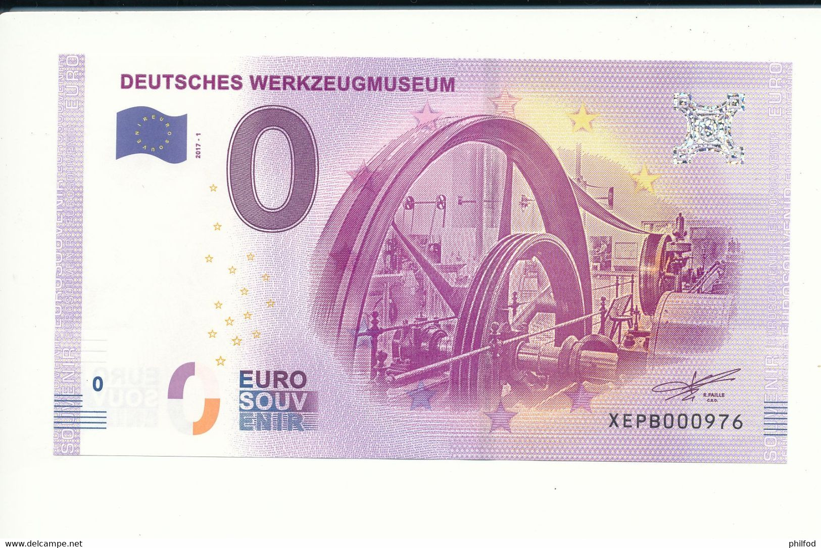 Billet Souvenir - 0 Euro - XEPB - 2017-1 - DEUTSCHES WERKZEUGMUSEUM - N° 976 - Mezclas - Billetes