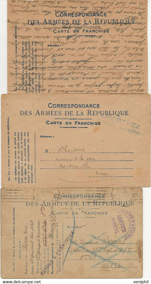 LOT DE 3 CARTES DE FRANCHISES ECRITES DE 1918 - Brieven En Documenten