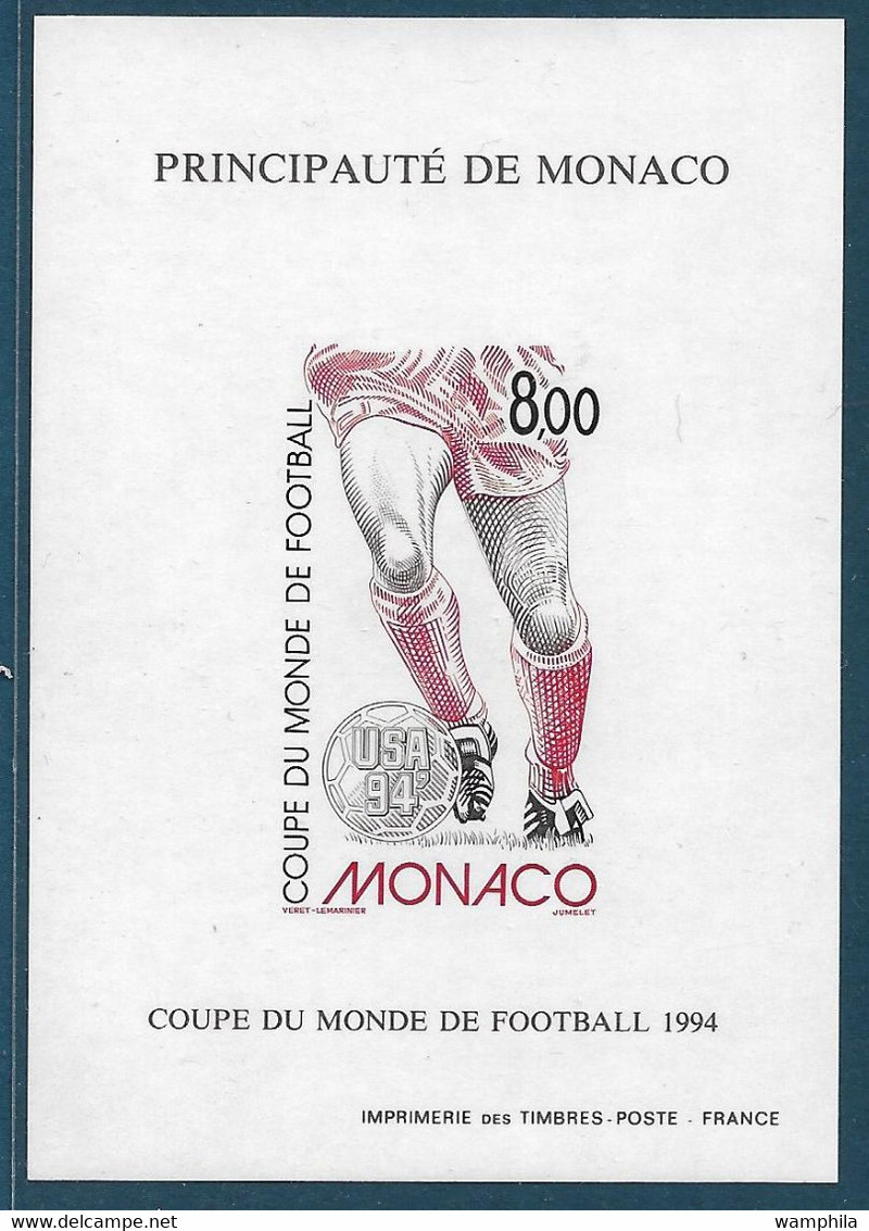 Monaco Bloc Spécial Gommé N°25a**, Non Dentelé (timbres 1940) Coupe Du Monde De Foootball 1994, Cote 200€. - Variétés