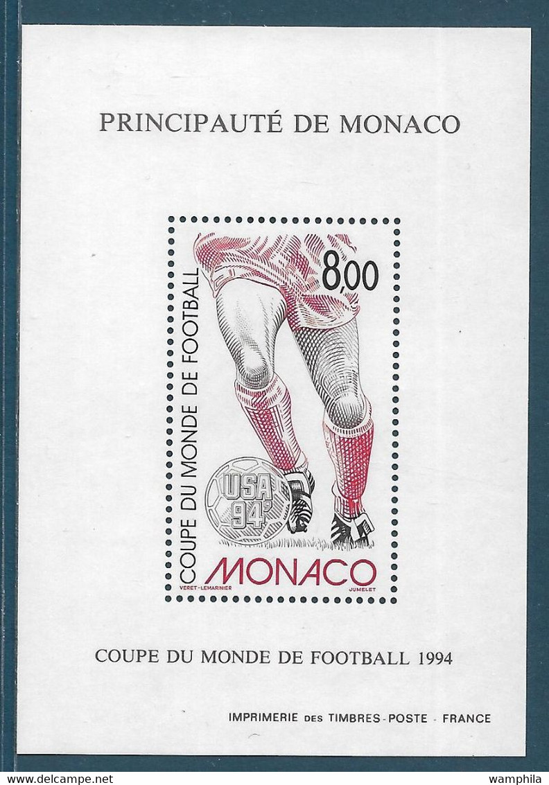 Monaco Bloc Spécial Gommé N°25**,  (timbres 1940) Coupe Du Monde De Foootball 1994, Cote 140€. - Errors And Oddities