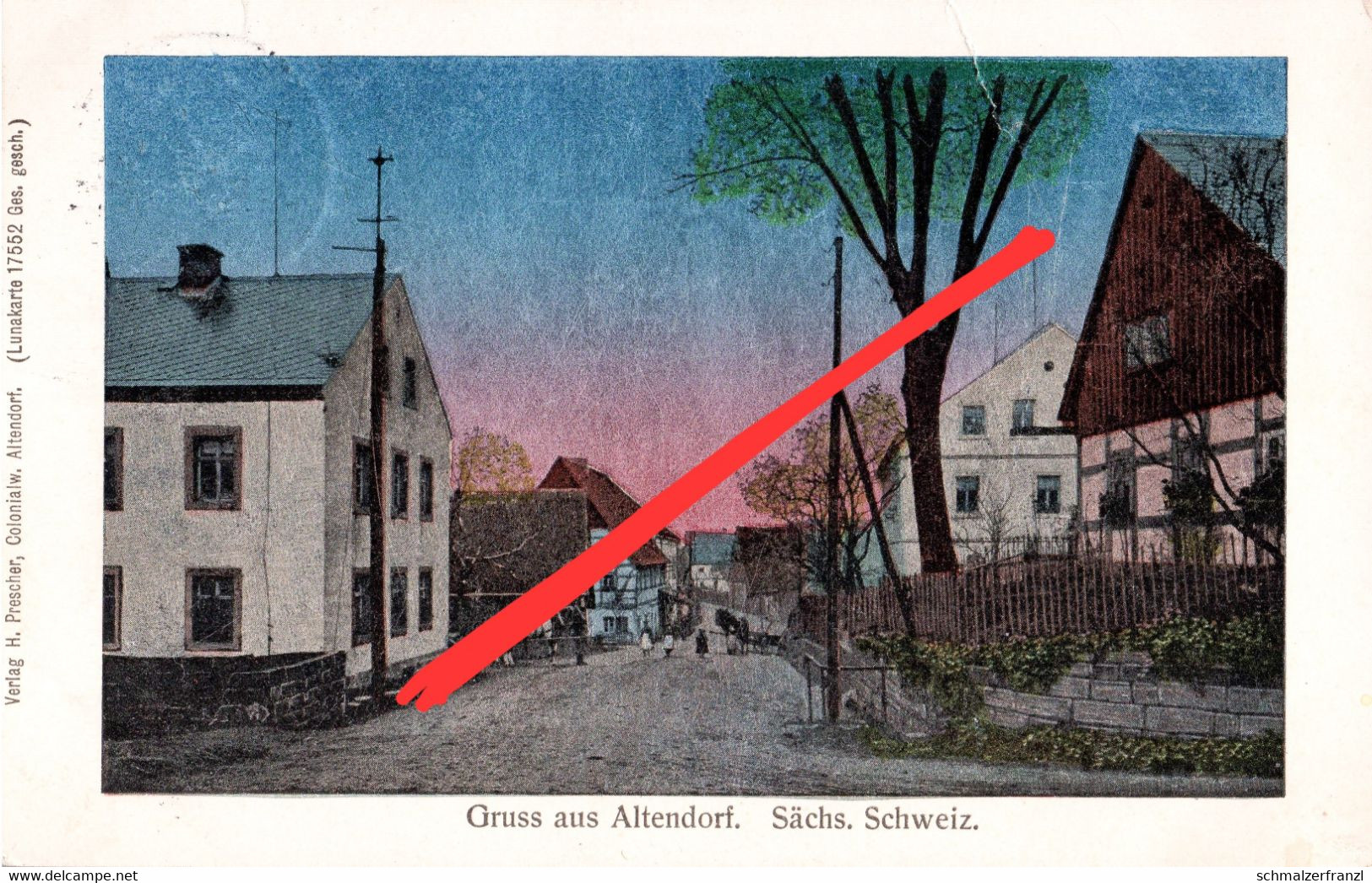 Litho Luna AK Altendorf Gasthof Mittelndorf Kohlmühle Lichtenhain Bad Schandau Sebnitz Sächsische Schweiz Clair De Lune - Kirnitzschtal