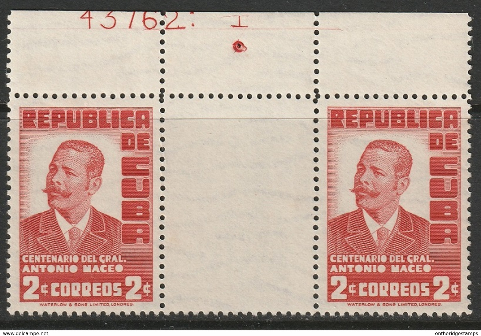 Cuba 1948 Sc 424 Yt 305 Interpanneau Margin Pair MNH** - Unused Stamps