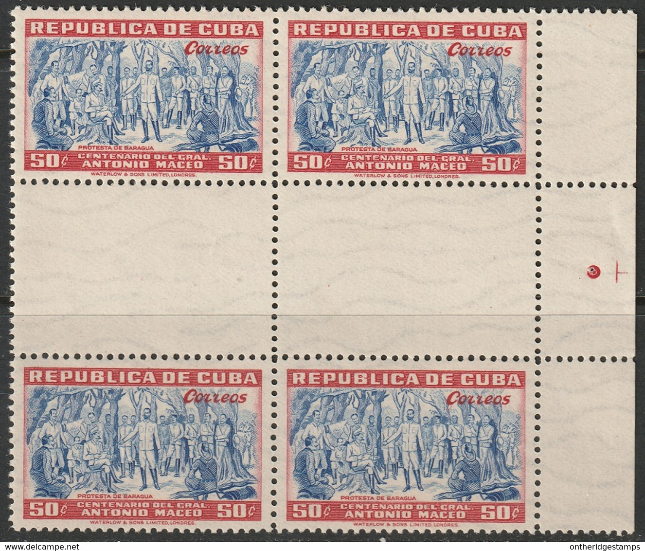 Cuba 1948 Sc 429 Yt 310 Interpanneau Margin Block MNH** - Neufs