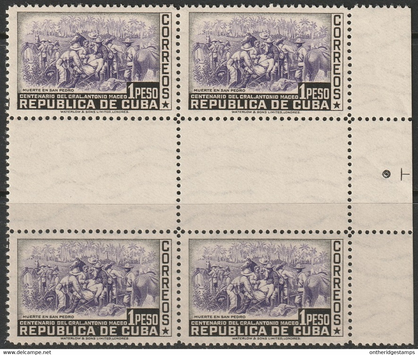 Cuba 1948 Sc 430 Yt 311 Interpanneau Margin Block MNH** - Unused Stamps