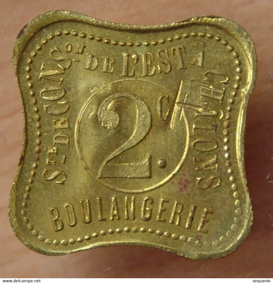 Chalons-sur Marne (51 - Marne) 2 Francs ( F Contremarqué Sur C ) Société De Consommation De L'Est BOULANGERIE - Monétaires / De Nécessité