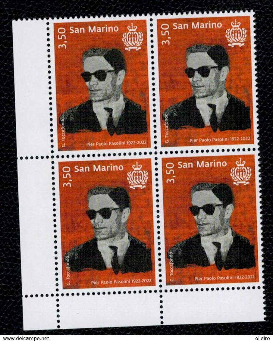 San Marino 2022 100 Nascita Pasolini 1v In Quartina Complete Set ** MNH - Neufs