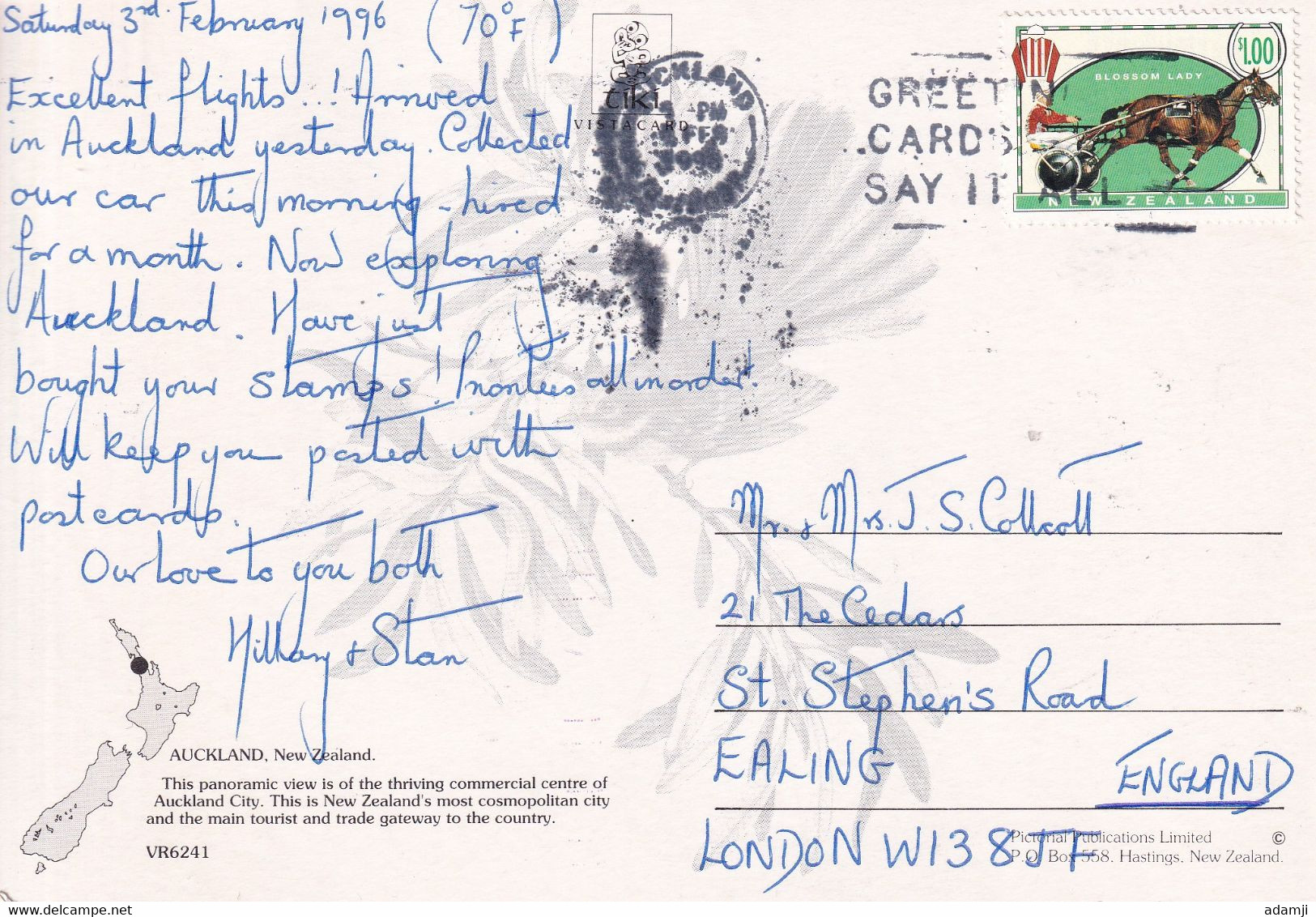 NEW ZEALAND 1996 POSTCARD TO UK. - Brieven En Documenten