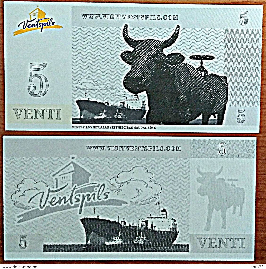 (!)  2011 5 VENTI LATVIA , Lettland , Lettonia  Local Currency Venspils City,cow , Ship  Unc Banknote - Lettonie