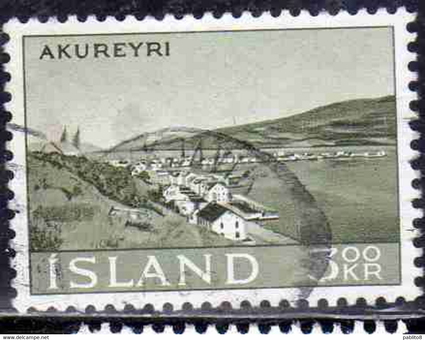 ISLANDA ICELAND ISLANDE ISLAND 1963 VIEW OF AKUREYRI 3k USED USATO OBLITERE' - Gebraucht