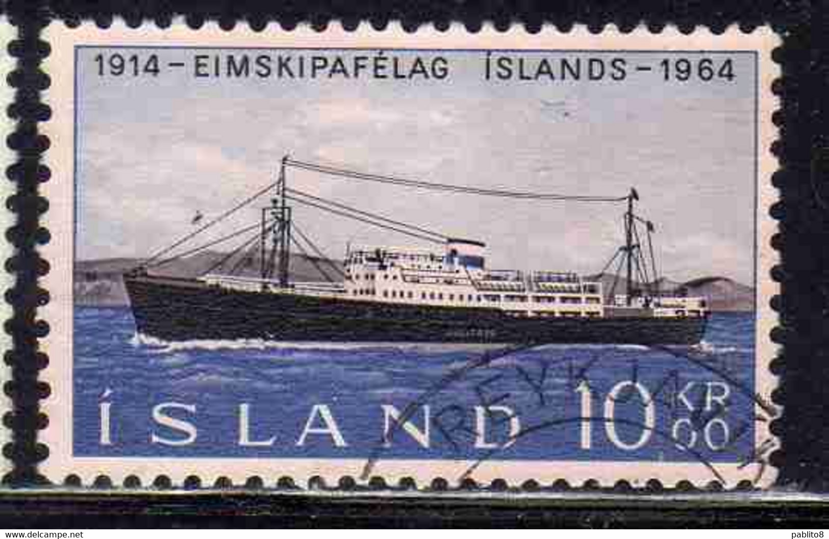 ISLANDA ICELAND ISLANDE ISLAND 1964 STEAMSHIP COMPANY 50th ANNIVERSARY MS GULLFOSS 10k USED USATO OBLITERE' - Oblitérés