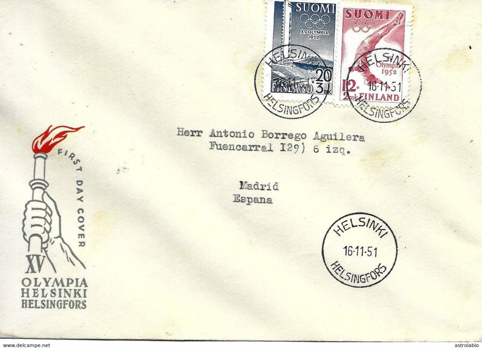 Jeux Olympiques D'Helsinki, Serie Complete FDC 1951 Mi 382/3 Yvert 399/401 Voir 2 Scan - Verano 1952: Helsinki