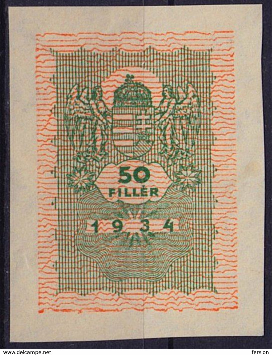 Document Revenue Stamp For Lawyer - TAX REVENUE - CUT - Used - 1934 Hungary - 50 Fill. - Revenue Stamps