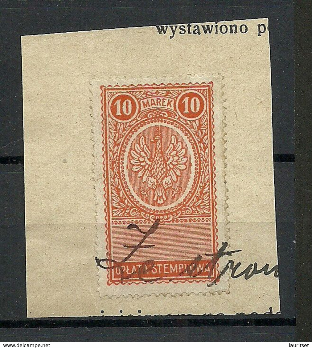 POLEN Poland Ca 1920 Documentary Tax Stempelmarke Revenue Oplata Stemplowa 10 Marek O On Out Cut - Fiscaux