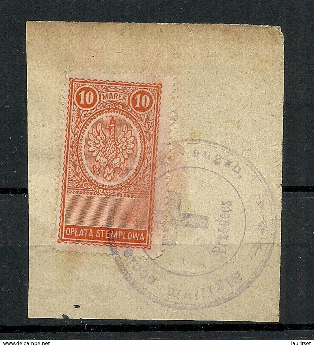 POLEN Poland Ca 1920 Documentary Tax Stempelmarke Revenue Oplata Stemplowa 10 Marek O On Out Cut - Revenue Stamps