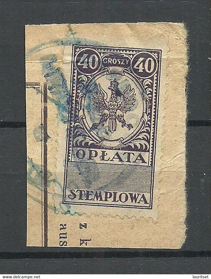 POLEN Poland Ca 1920 Documentary Tax Stempelmarke Revenue Oplata Stemplowa 40 Gr. O On Out Cut - Fiscali