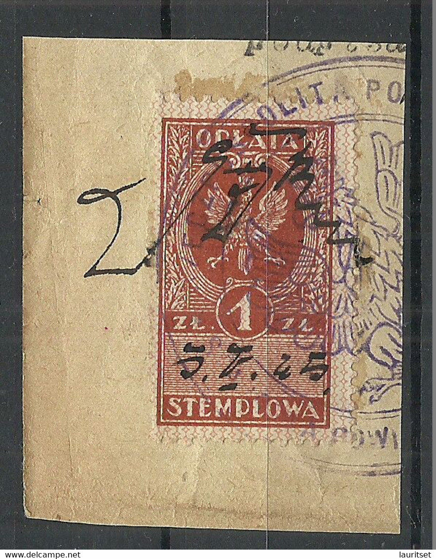 POLEN Poland Ca 1920 Documentary Tax Stempelmarke Revenue Oplata Stemplowa 1 Zl. O On Out Cut - Fiscali