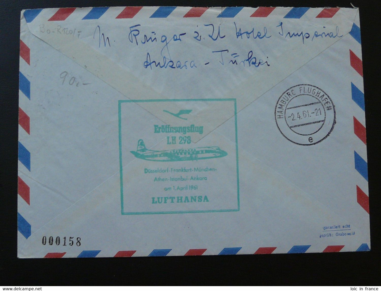 Lettre Premier Vol First Flight Cover Ankara Turkey To Hamburg 1961 Lufthansa 95572 - Briefe U. Dokumente