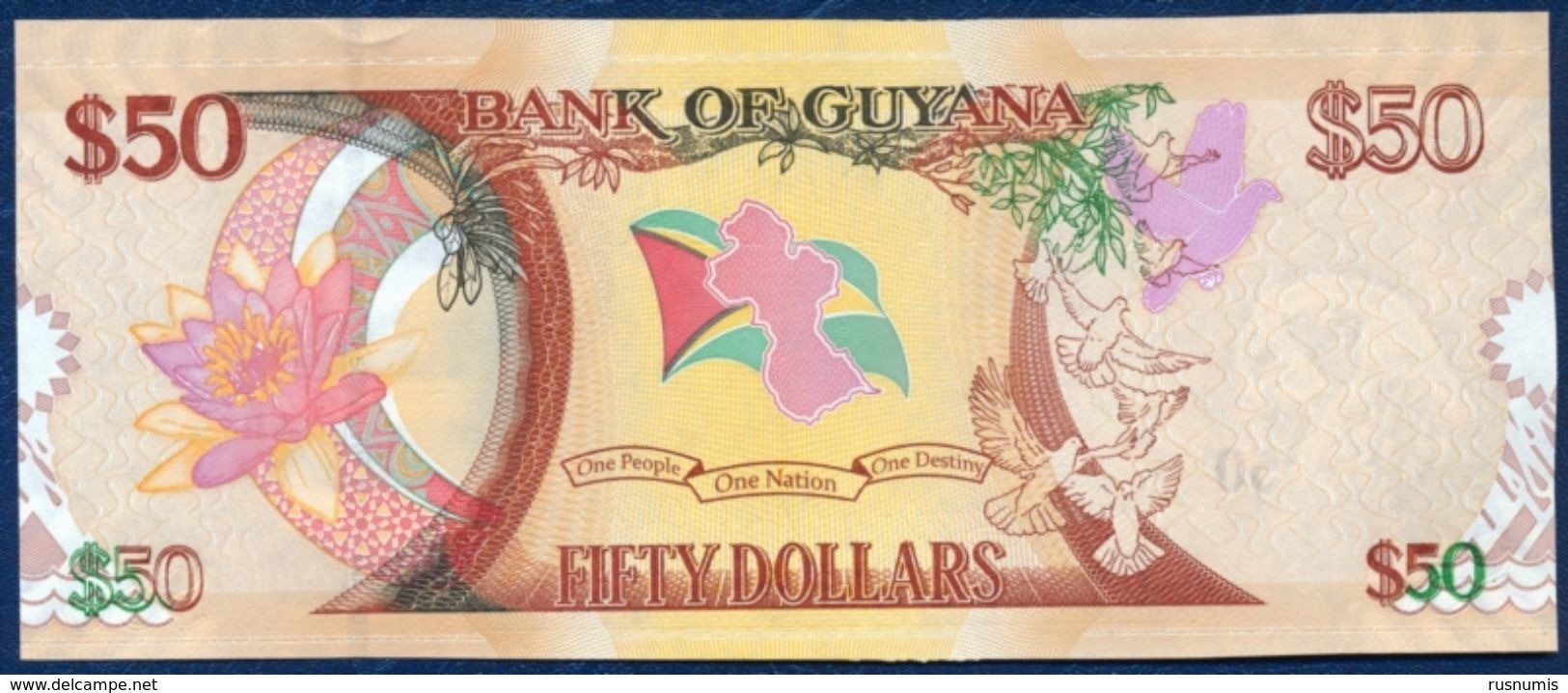 GUYANA 50 DOLLARS P-41 COMMEMORATIVE 50th ANNIVERSARY OF INDEPENDANCE 2016 UNC - Guyana
