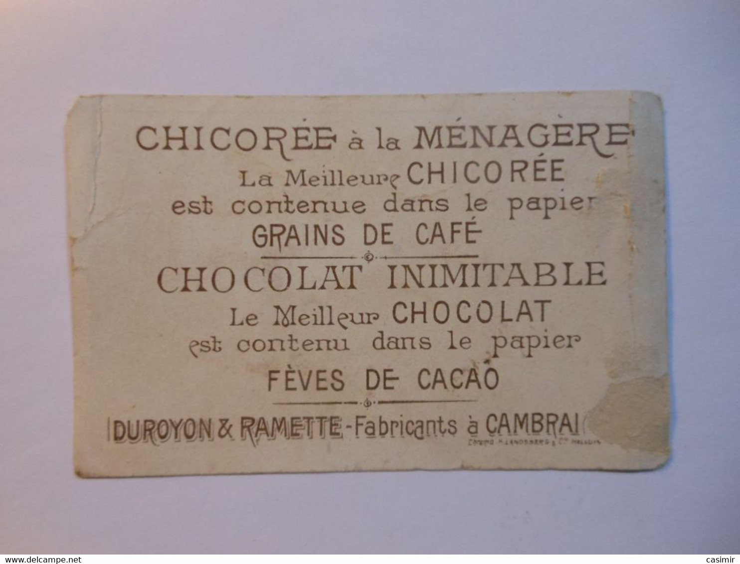 B0051b - Image Chromo CHOCOLAT INIMITABLE - DUROYON ET RAMETTE - Le Déménagement Poupée Chat - CAMBRAI Nord - Chocolat