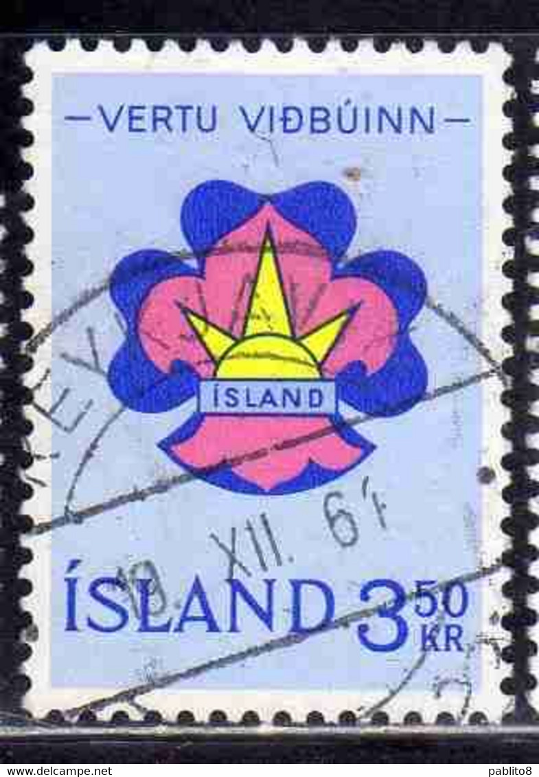 ISLANDA ICELAND ISLANDE ISLAND 1964 ISSUE TO HONOR THE BOY SCOUTS SCOUT EMBLEM 3.50k USED USATO OBLITERE' - Gebraucht