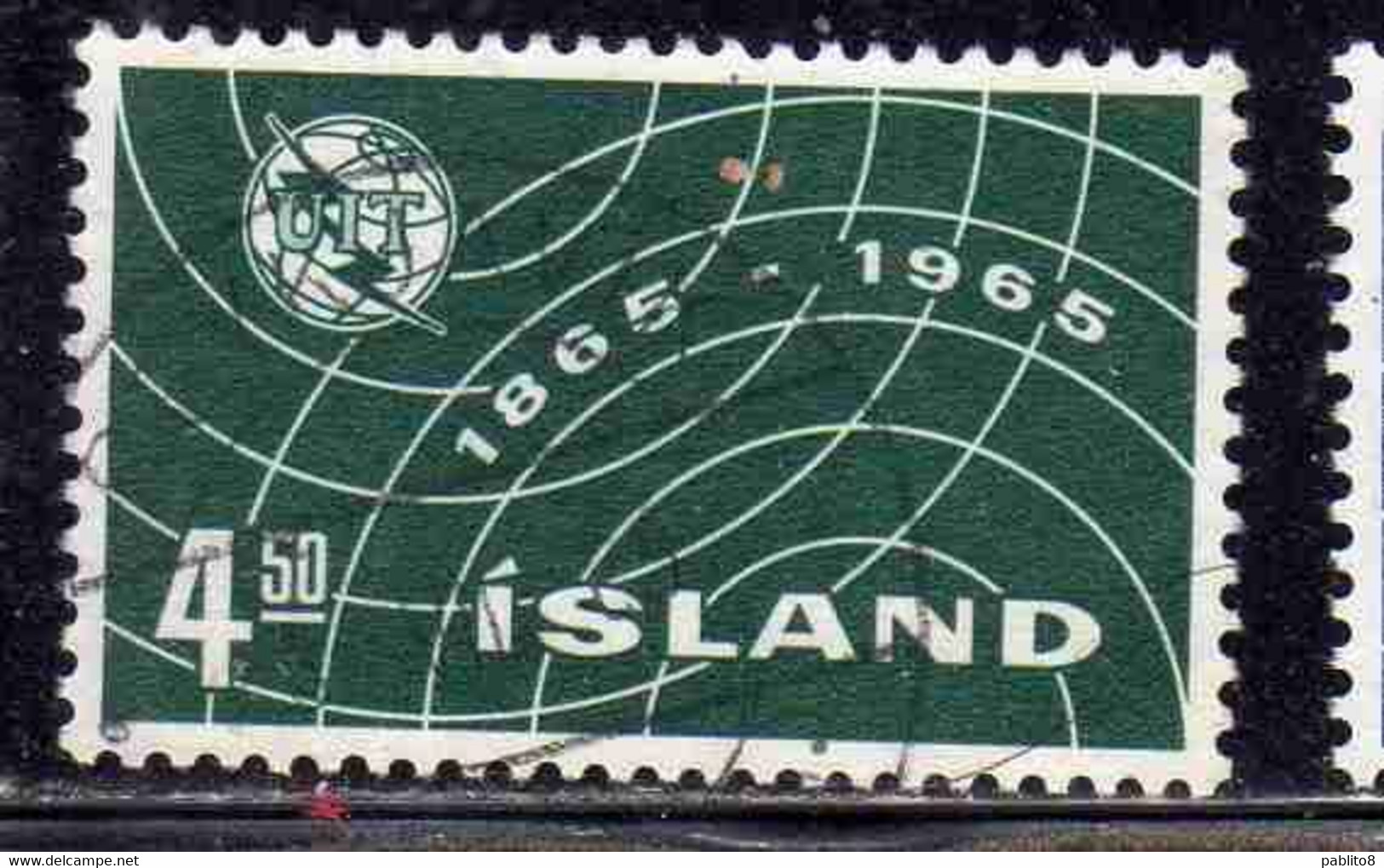 ISLANDA ICELAND ISLANDE ISLAND 1965 ITU EMBLEM UIT CENTENARY 4k USED USATO OBLITERE' - Used Stamps