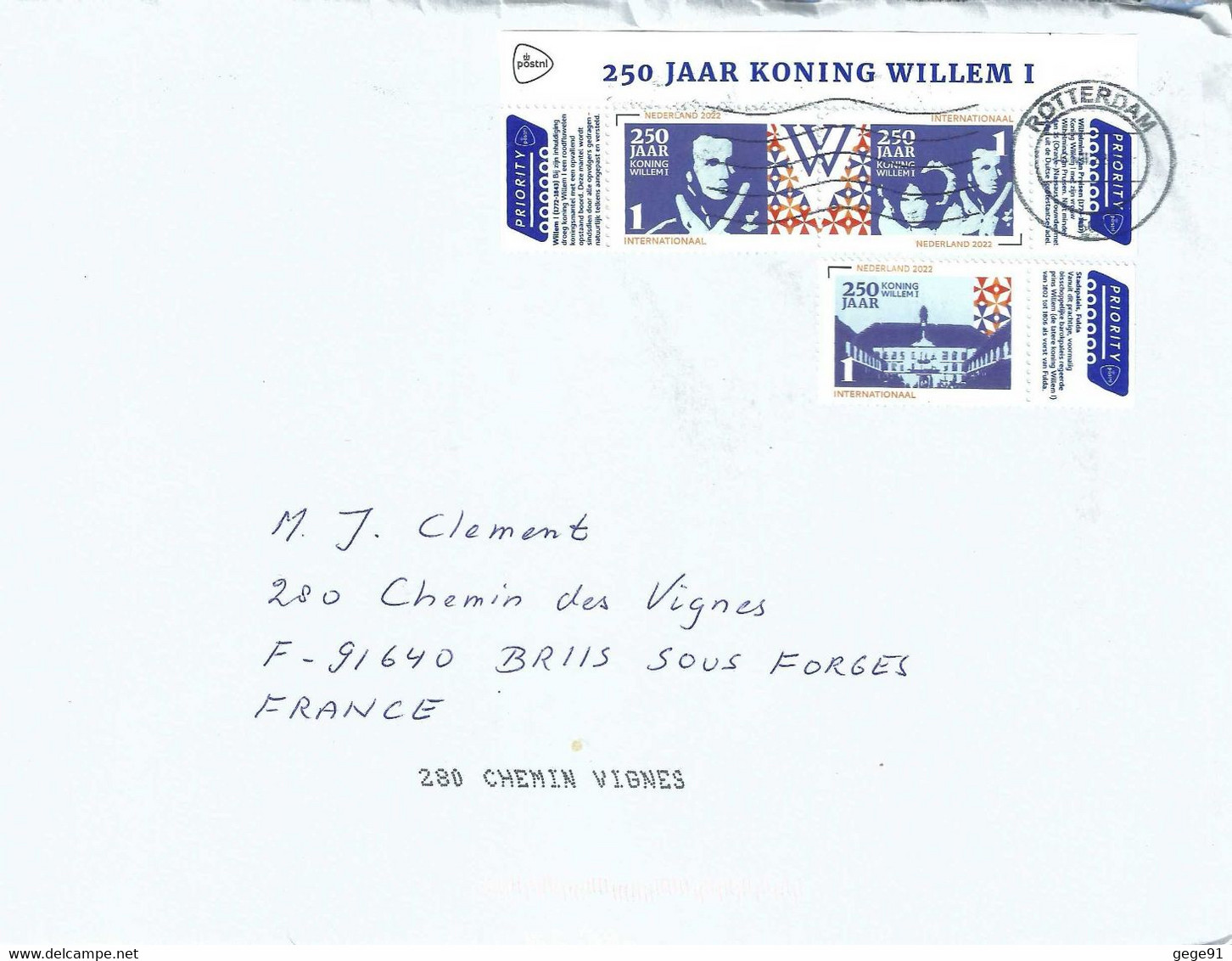 250 Ans Du Roi Willem I _ Lettre De Rotterdam Pour La France - Covers & Documents