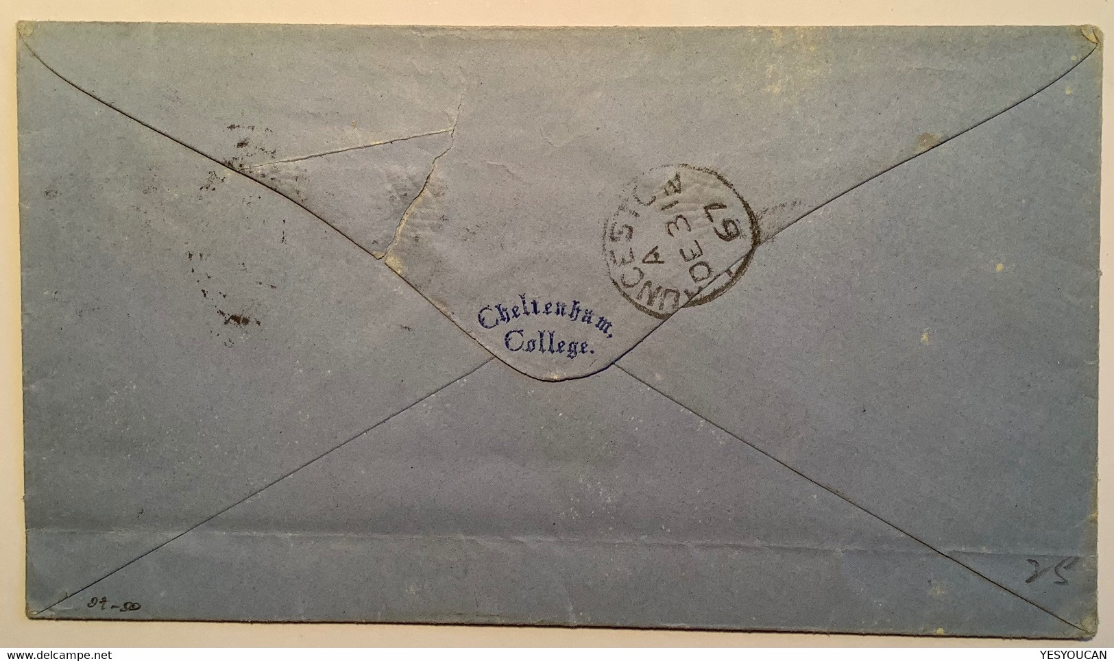 RARE 1867 Queen Victoria 1d Pink Postal Stationery CUT OUT Cover CHELTENHAM Gloucestershire>Launceston Cornwall(college - Entiers Postaux