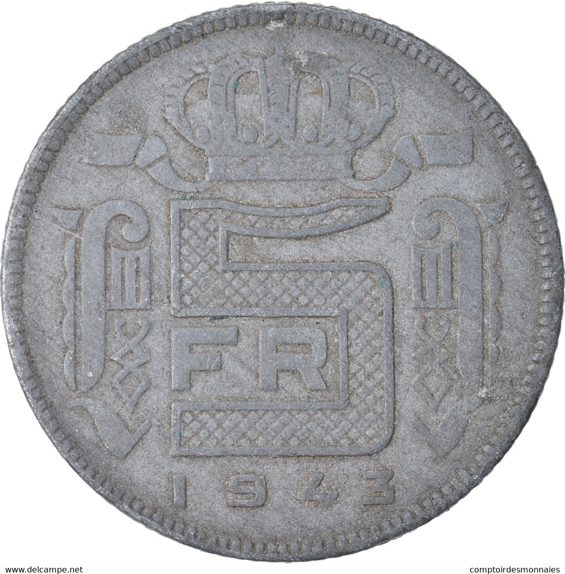 Monnaie, Belgique, 5 Francs, 5 Frank, 1943, TB+, Zinc, KM:129.1 - 5 Francs