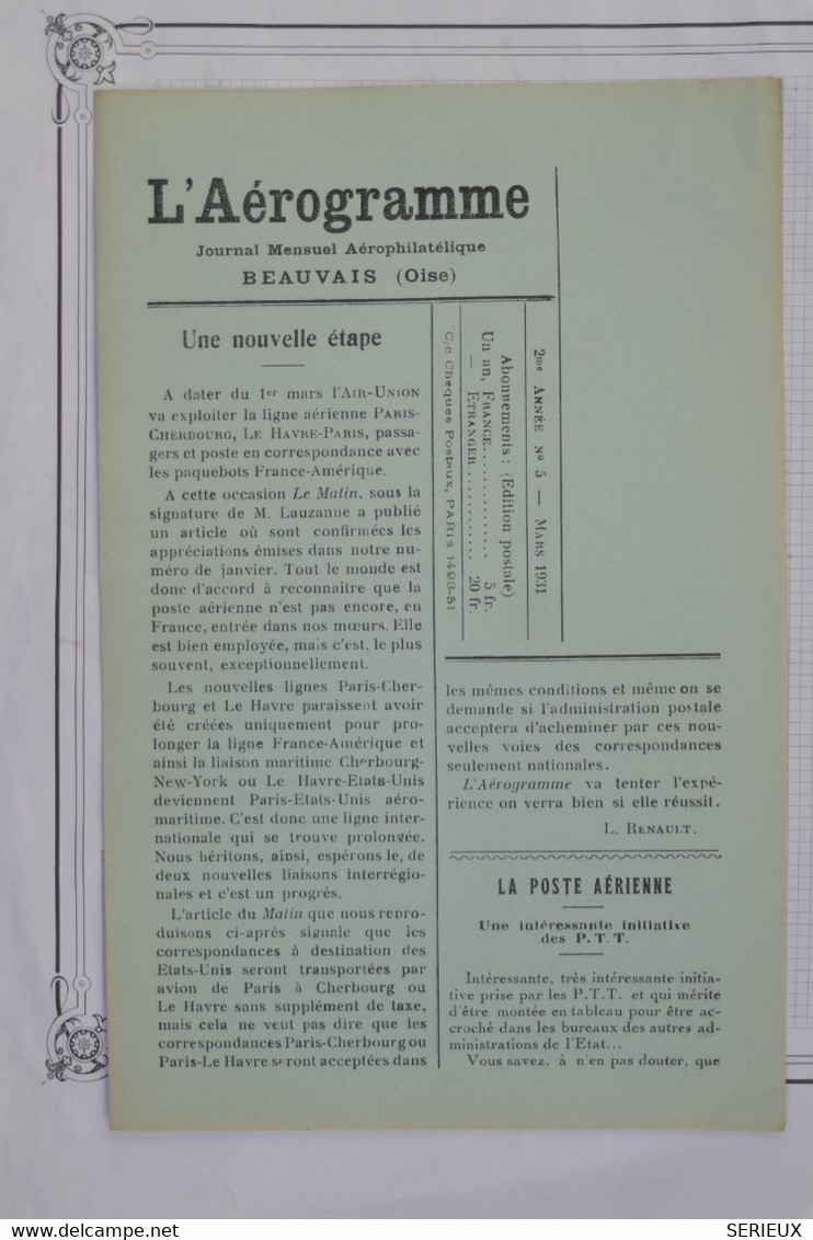 BD12 FRANCE L AEROGRAMME JOURNAL N°5 1931 NEUF+++BEAUVAIS +++AEROPHILATELIE - 1927-1959 Lettres & Documents