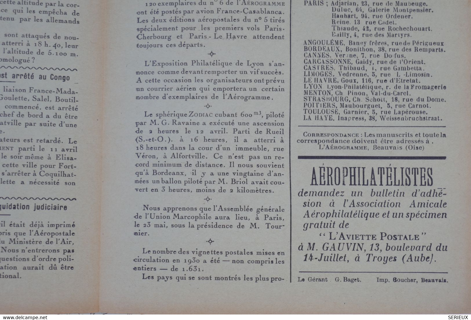 BD12 FRANCE L AEROGRAMME JOURNAL N°7  MAI 1931 NEUF+++VIGNETTE DE BEAUVAIS ++INTERESSANT A LIRE +++AERIEN++ - 1927-1959 Lettres & Documents